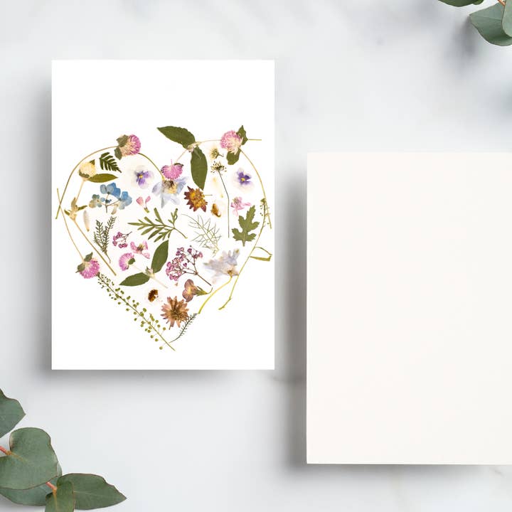 Wildly Loved Botanical Heart Greeting Card | Pressed Flower for wholesale by Mon Petit Chou Art and Design