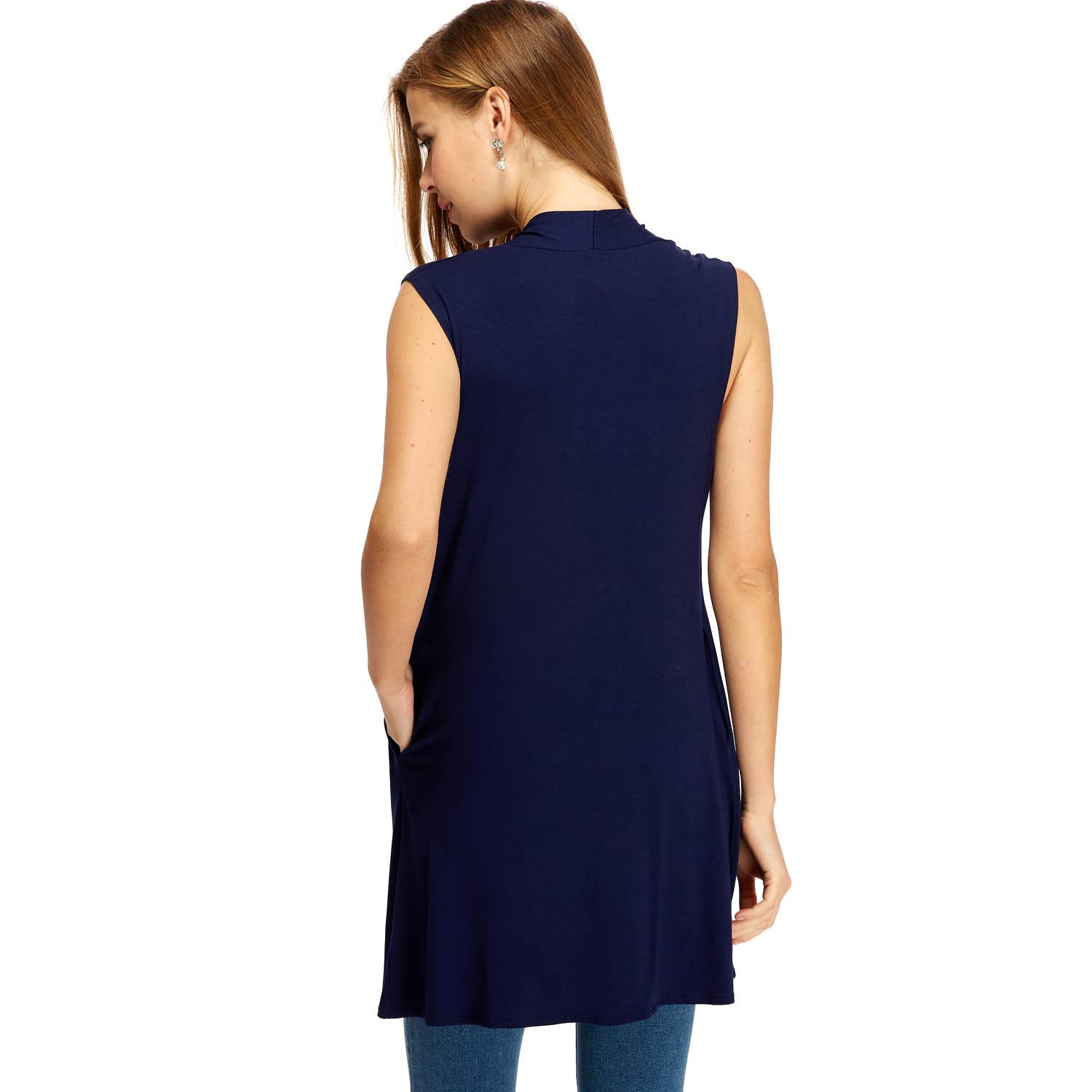 Azules Clothing - Wholesale Outerwear Vest - Women's - Women's Long Sleeveless Vests with Side Pockets'4