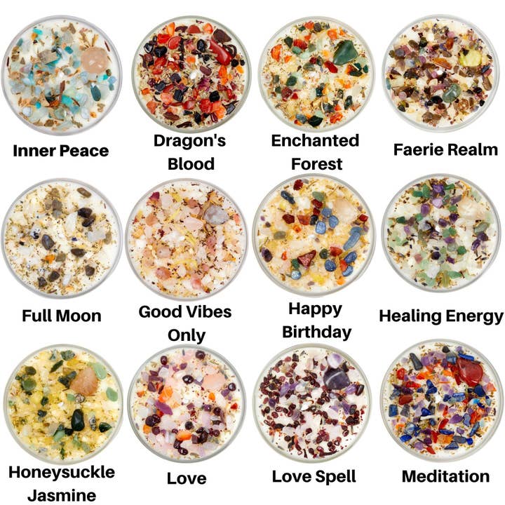 New Moon Beginnings - Wholesale Travel Candles - Crystals & Herb Energy Candles 8oz Tin Soy Candles Handmade66