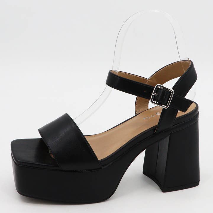 Mars Sky Shoes Wholesale - Wholesale Platform Heels - Women's - Bamboo Women Block Heel Platform Ankle Strap Sandals