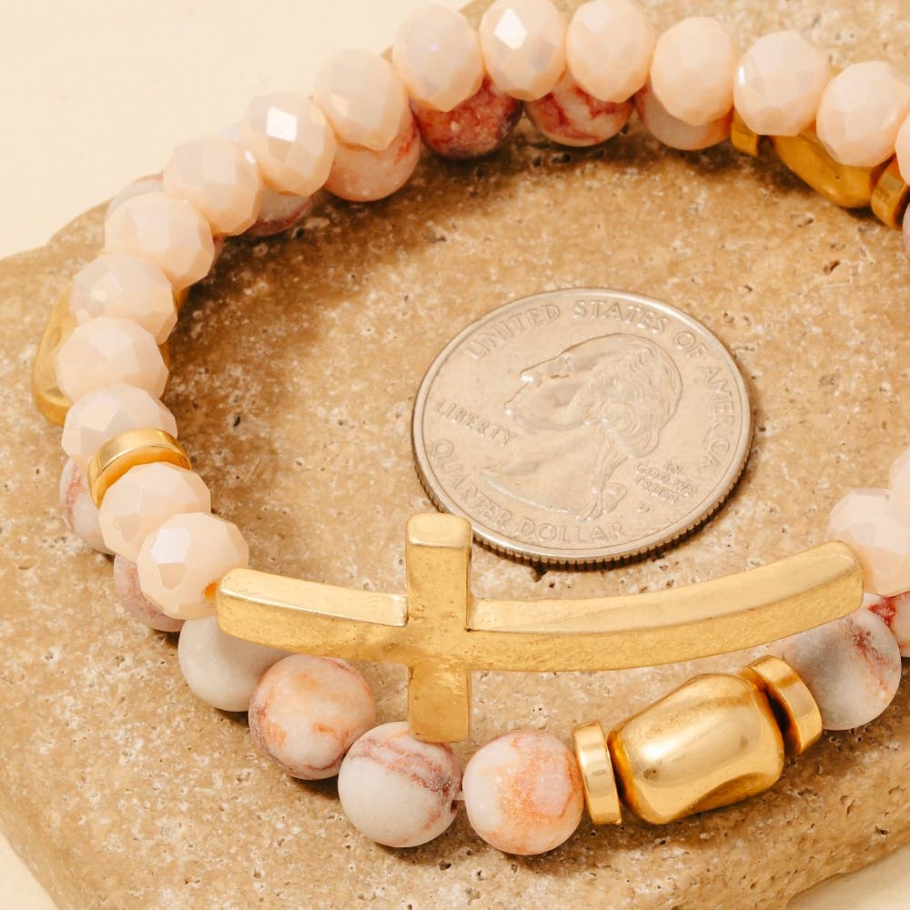 Anarchy Street – Engroshandel Perlearmbånd – Cross Charm Stone perlearmbånd sæt5