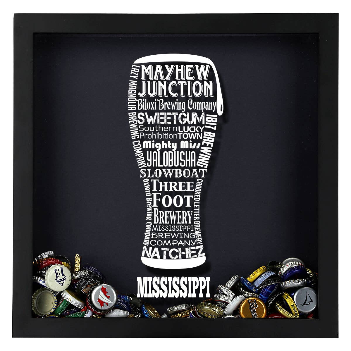 Torched Products - Vendita all'ingrosso Decorazione da parete 3D - State Beer Cap Shadow Box, nero, tipografia della birra artigianale22