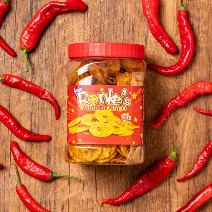 RONKE'S PLANTAIN CHIPS – wholesale Crisps – Ripe Sweet Yellow Plantain Chips (Chilli)