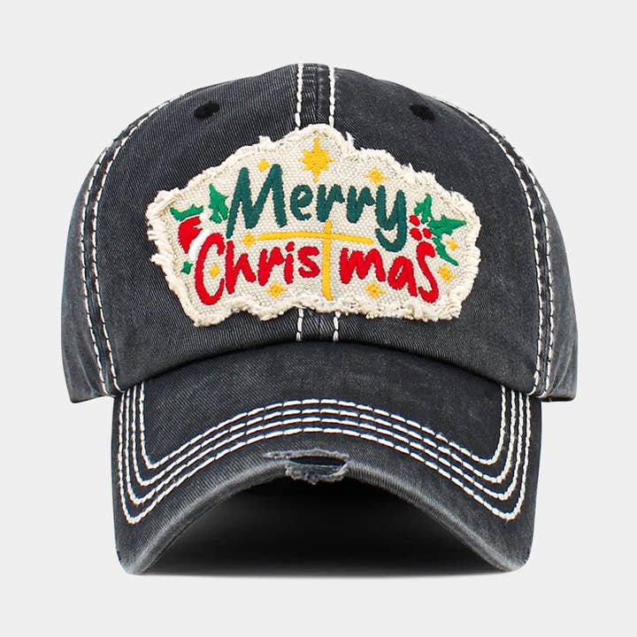 Merry Christmas Message Embroidered Vintage Baseball Cap for wholesale by Sensibling Corp.