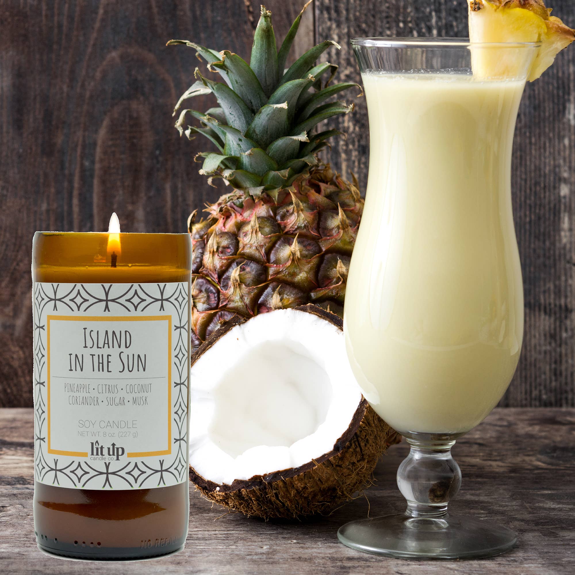 Lit Up Candle Co. - Wholesale Jar/Filled Candle - Island in the Sun scented 8 oz. soy candles in beer bottles3