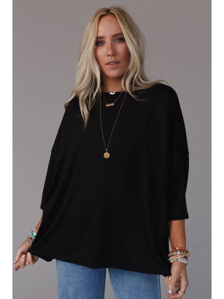 Three Bird Nest - Wholesale Tunic - Women's - Cozy Cool Oversized Tee - Black2