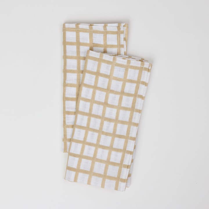 HAND BLOCK LINEN NAPKIN SET GRAPH CHECKS SOYBEAN for wholesale by Craft Boat