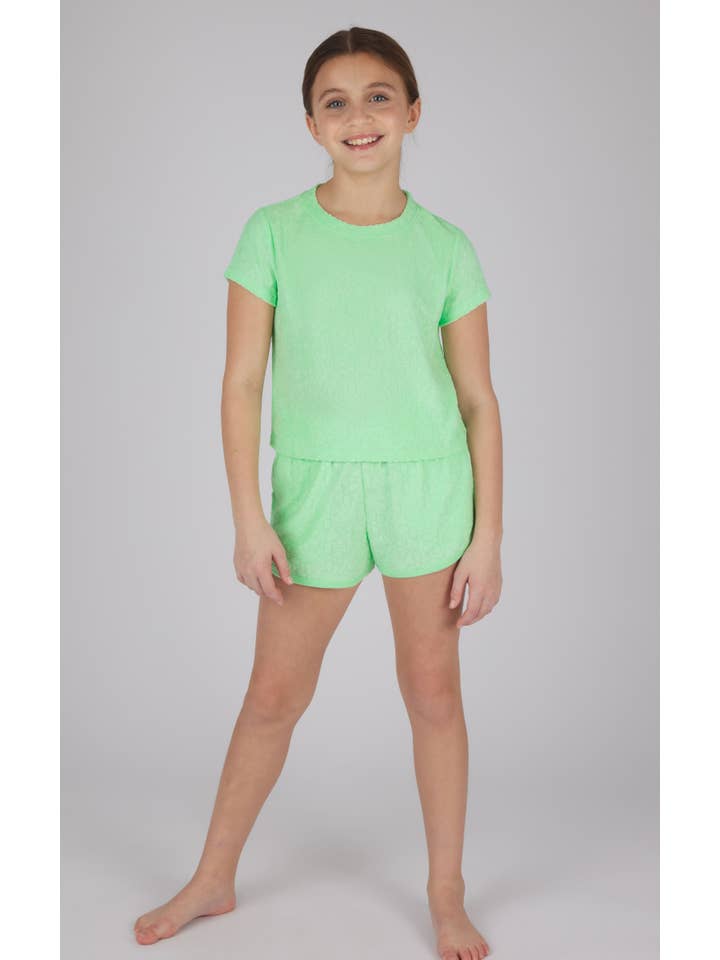 90 Degree by Reflex & Yogalicious - Wholesale Top & Short Set - Kids - Girls Towel Terry Short Sleeve Top and Short - 2 PC Set10