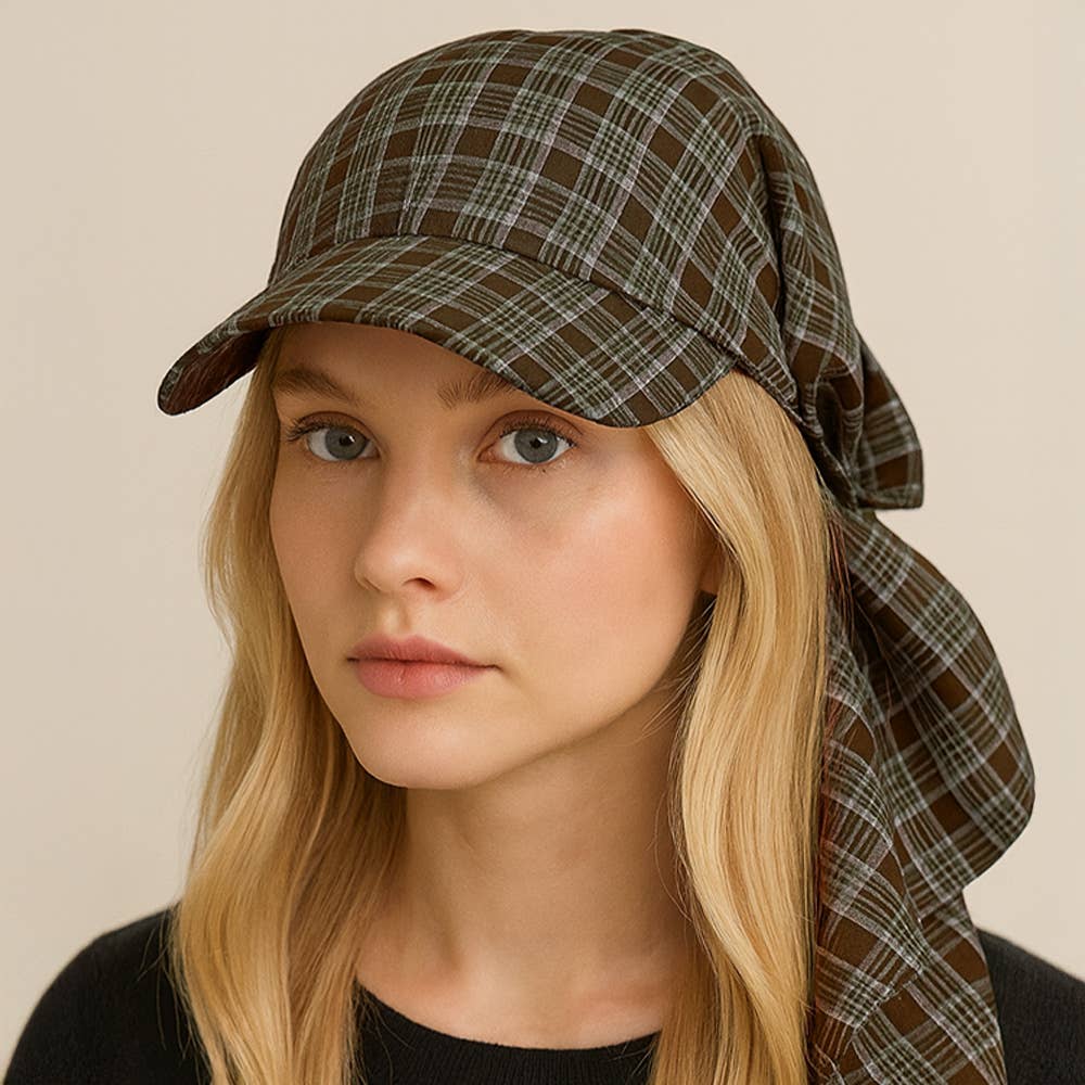 Sensibling Corp. - Wholesale Baseball Cap - Women's - Plaid Bow Back Scarf Baseball Cap6
