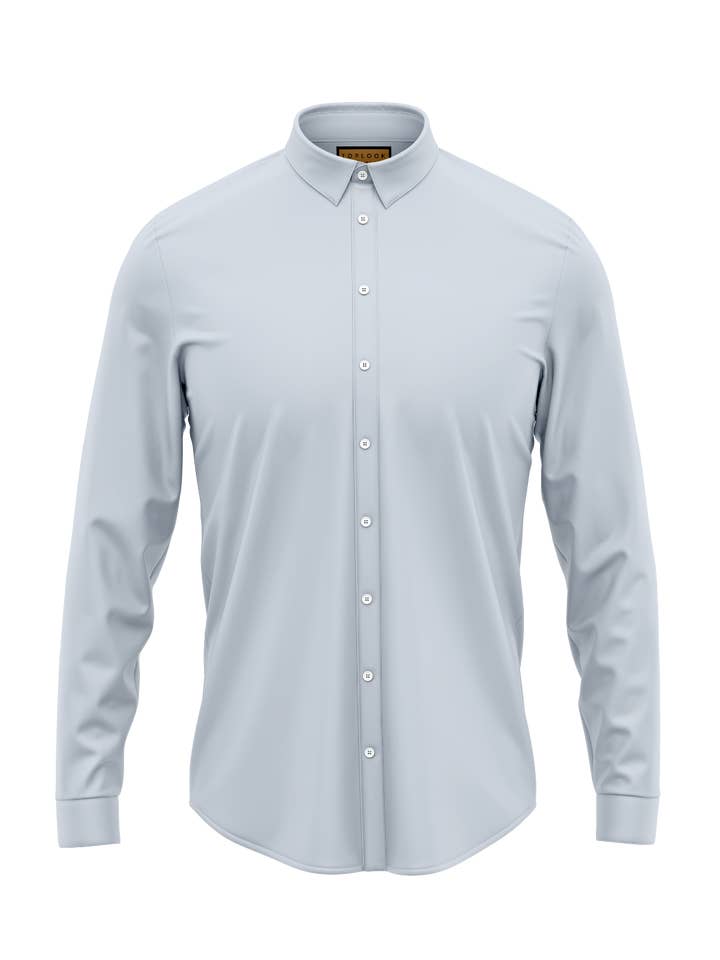 Chemise à manches longues en popeline pour homme, coupe ajustée, double manchette, bleu pâle pour la vente par TOPLOOK LONDON