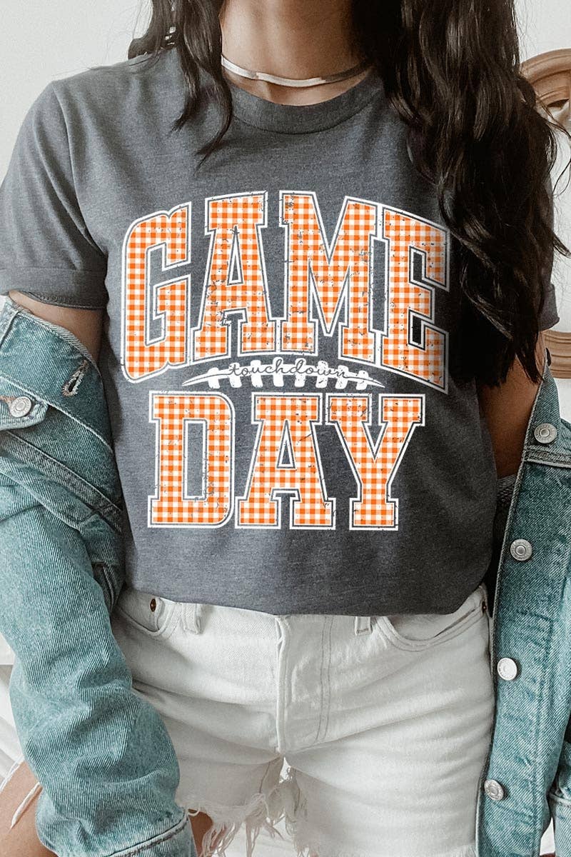 COLORBEAR - Wholesale T-Shirt (Graphic) - Women's - Orange Gingham Game Day Graphic Tee2