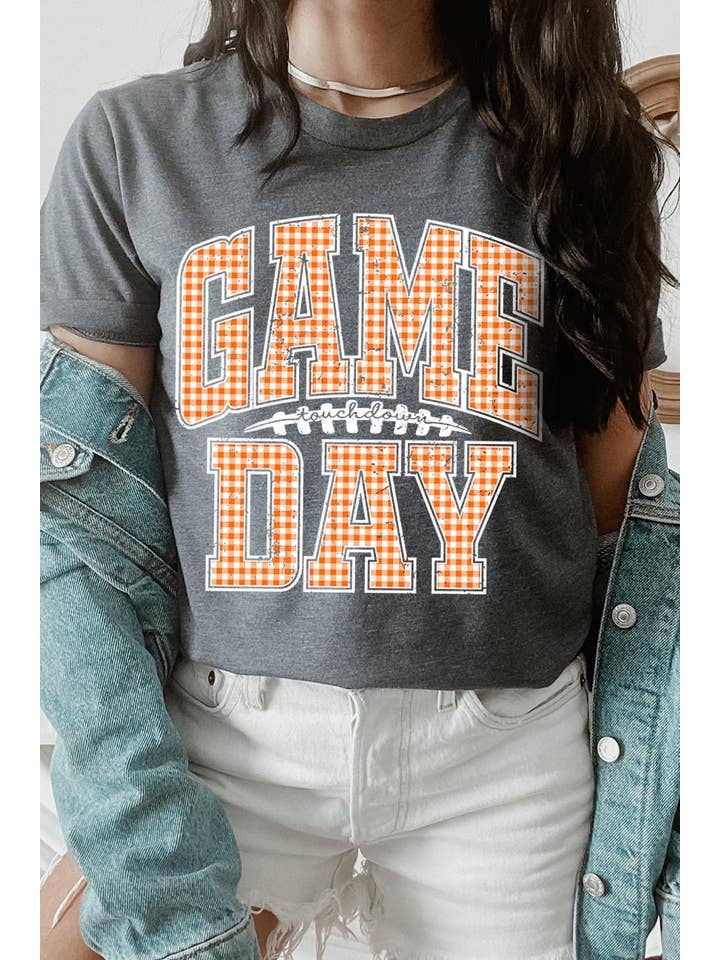 COLORBEAR - Wholesale T-Shirt (Graphic) - Women's - Orange Gingham Game Day Graphic Tee2
