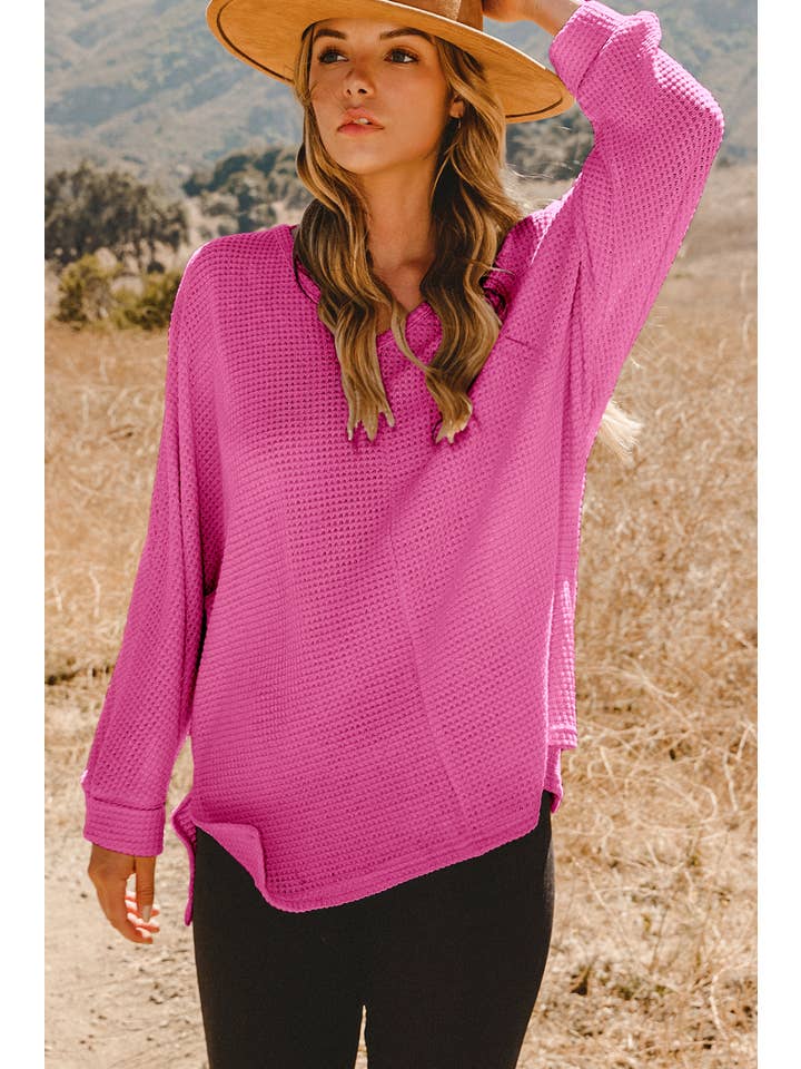 fashionworks - Wholesale Tunic Sweater - Women's - Fall Waffle Knit Side Slits Loose Fit Top Blouse*S-2XL