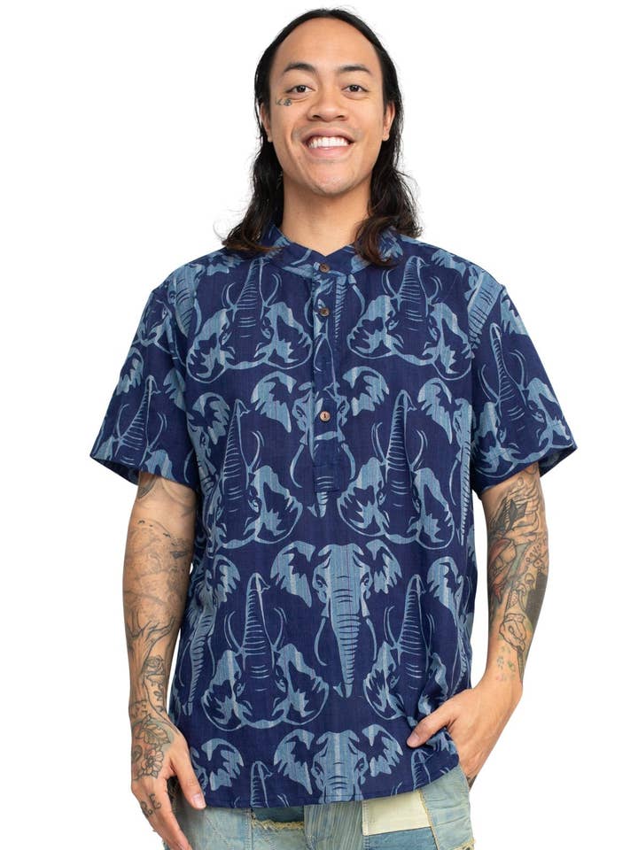 Camicia Henley con testa di elefante per la vendita all'ingrosso da parte di Lakhays Collection Inc.