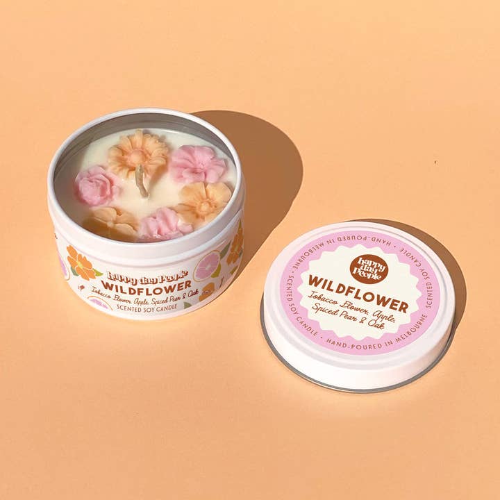 Vela de molde de hojalata pequeña con flores silvestres para venta al por mayor de Happy Day People