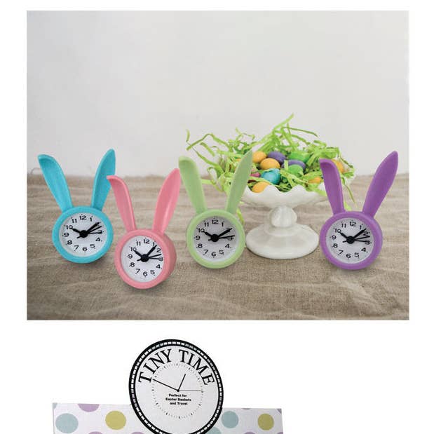 Rabbit Mini Clock Asst S/24 for wholesale by Manual Woodworkers and Weavers, Inc.