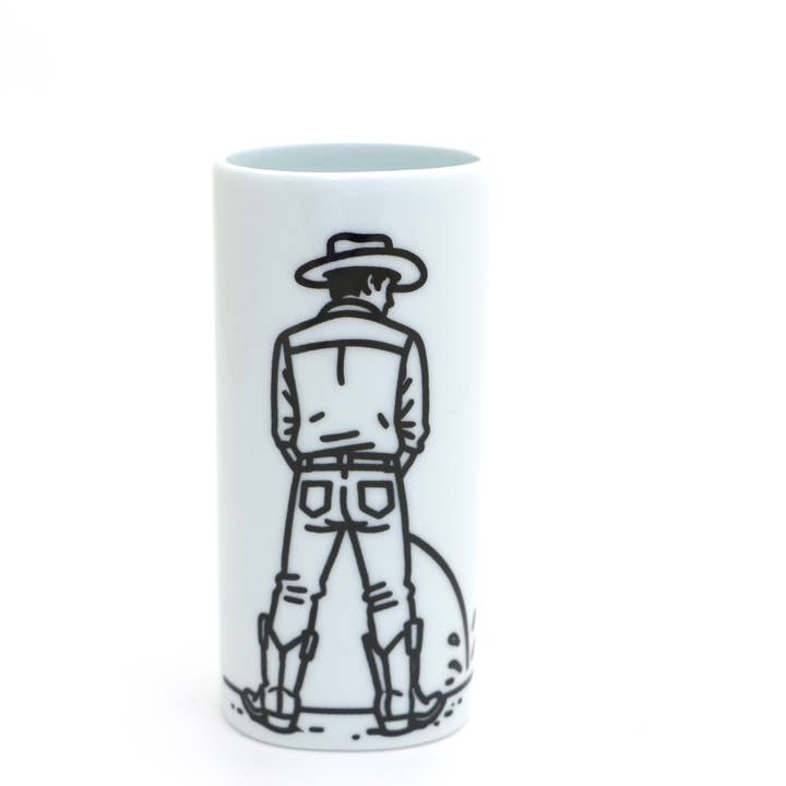 Cowboy vase, Oval bud vase, 6 inches, funny gift for wholesale by Lenny Mud