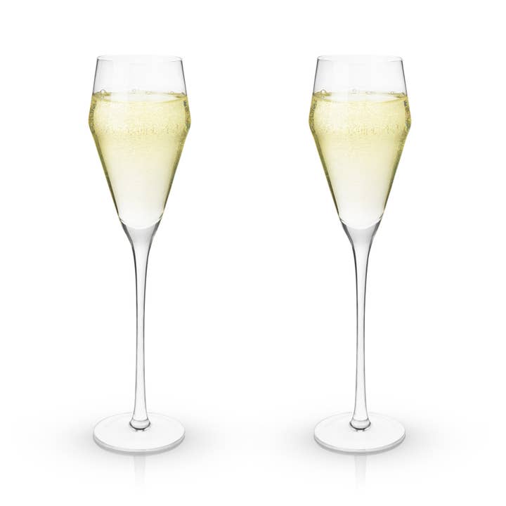 Raye™ Angled Stemmed Crystal Prosecco Glasses Set of 2 for wholesale by Viski