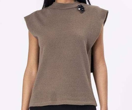 olivegreen Shoulders Sleeves Top with Brotch for wholesale on Faire0