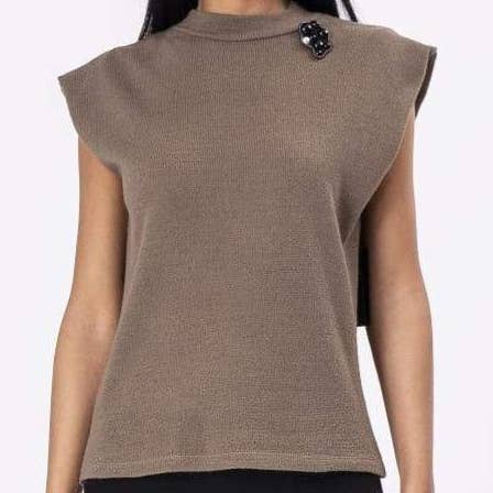 olivegreen Shoulders Sleeves Top with Brotch for wholesale on Faire0