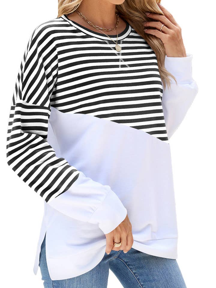 Solid Round Neck Contrasting Striped Long Sleeved Hoodie for wholesale by Wholesalesir