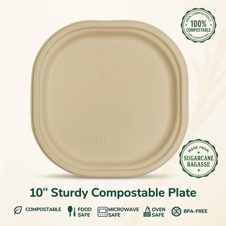 Assiettes de 10" (Carton de 500 | 20 x 25 Paquets) - 100% Compostables pour la vente par Nutribite EcoWare