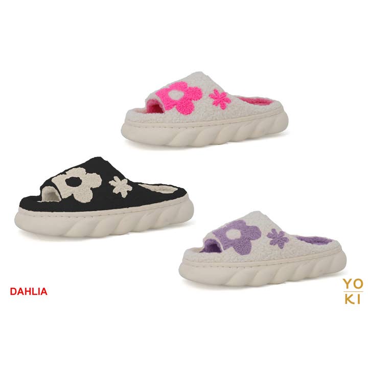 YOKI Womens DAHLIA Fuzzy Open toe Slide slipper With Flowers for wholesale by Yoki Fashion