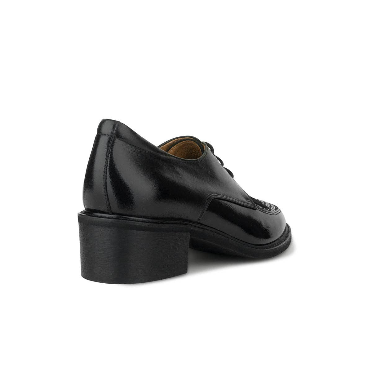 Embassy London – wholesale Oxford shoes – Women′s – Retro Tone - Black & Grey Diamond - Women's leather lace-up with signature kiltie detail4