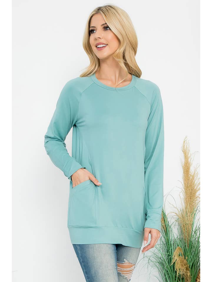 You & Me - Wholesale Tunic - Women's - YMT20003XV-PLUS SIZE SOLID LONG SLEEVE FRONT POCKET TOP28