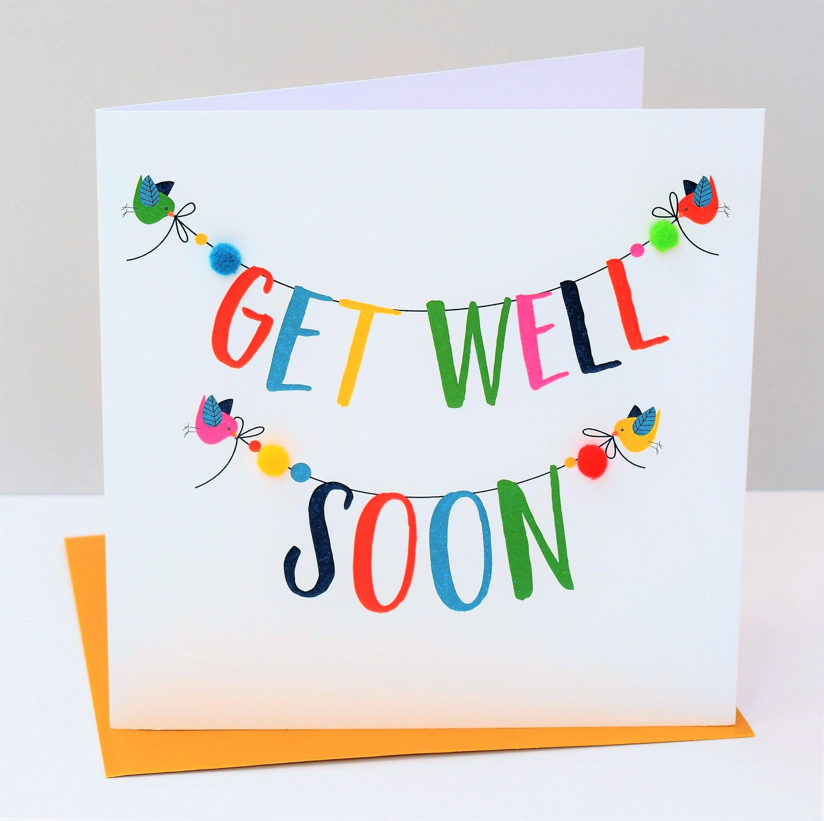 Claire Giles Ltd - Wholesale Get Well Card - Get Well Card, Banner, Get Well Soon, Embellished with colourful pompoms4