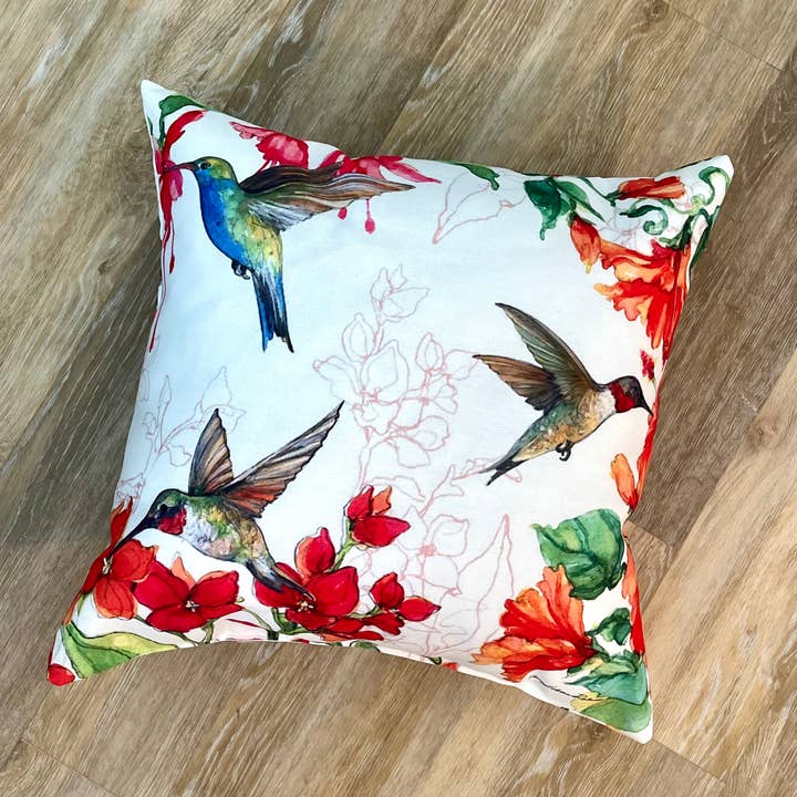 Bamboo Table - Wholesale Throw/Decorative Pillow - Hummingbird Harmony Birds 2 Sided Indoor Outdoor Pillow6