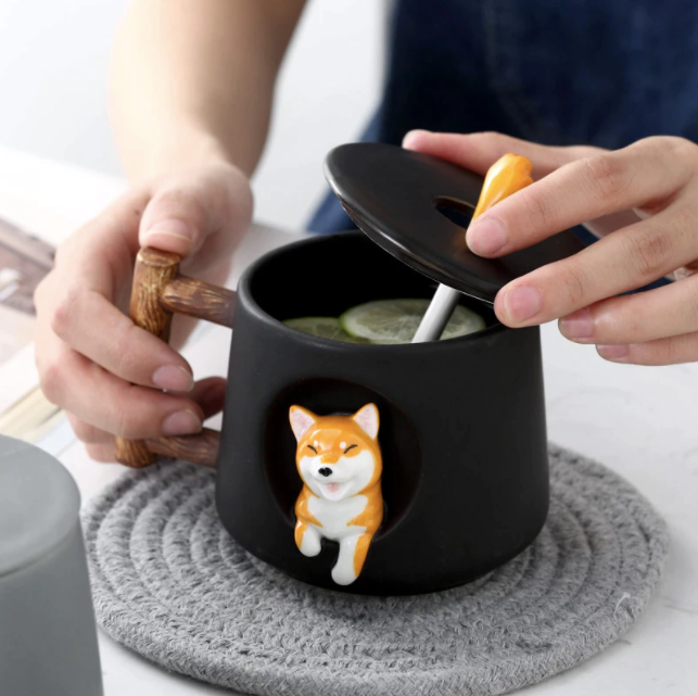 Homerely (We Cover All Import Duties) - Wholesale Coffee Mug - Shiba Inu Mug With Lid & Spoon6