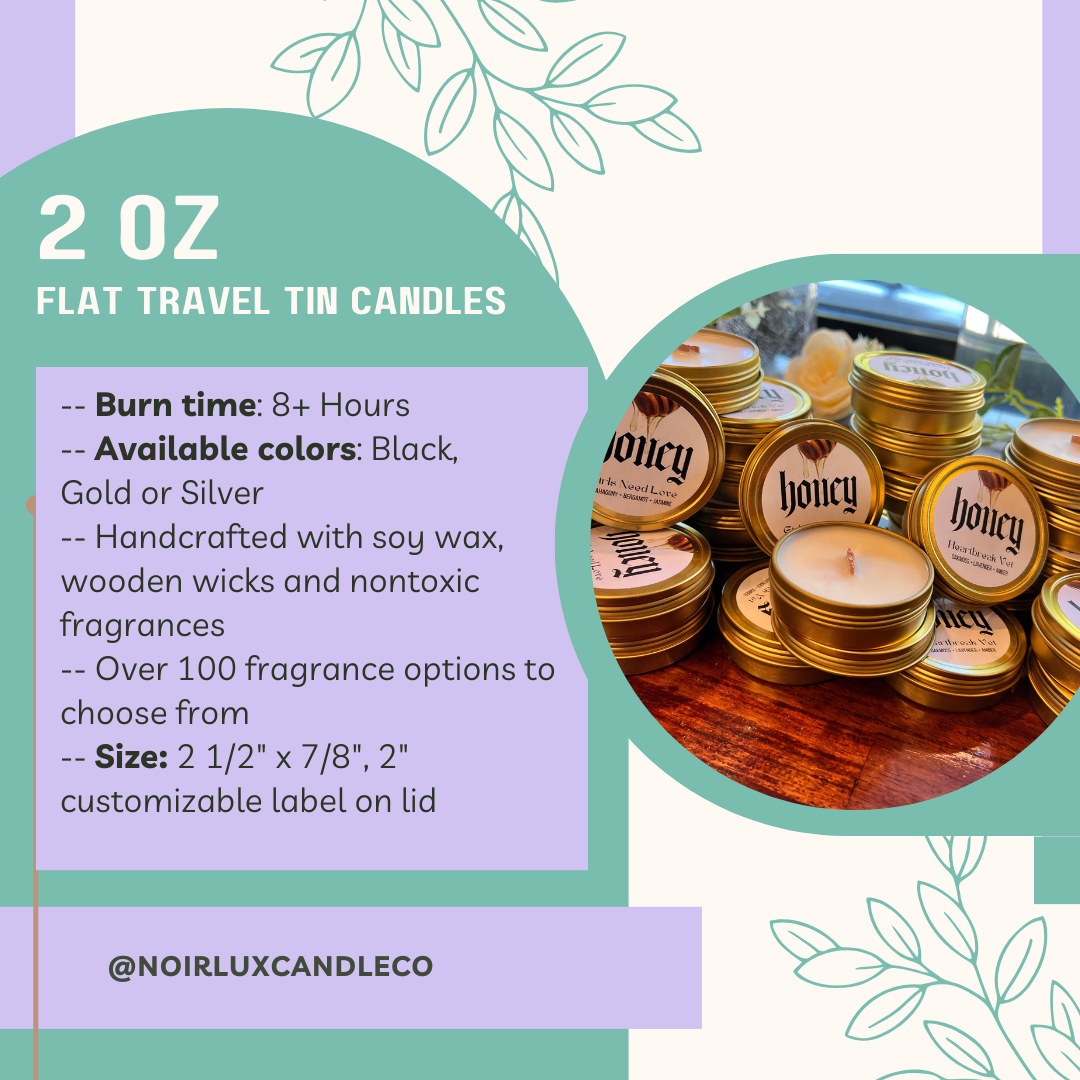 Noir Lux Candle Co - Wholesale Jar/Filled Candle - 2 oz Flat Travel Tin Candle | Unlabeled | Private Label1