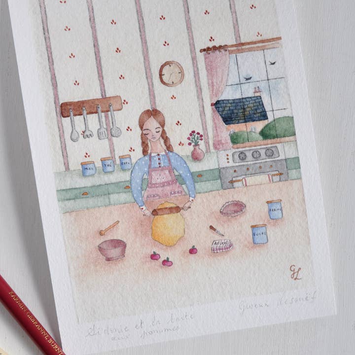 Sidonie et la tarte aux pommes- tirage d'art signé pour la vente par Gwenngwenn