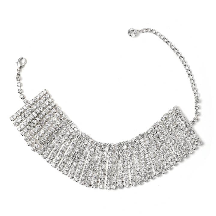 Sølv Krystal Rhinsten Pind Vifteformet Choker for engroshandel hos Cool Crystals