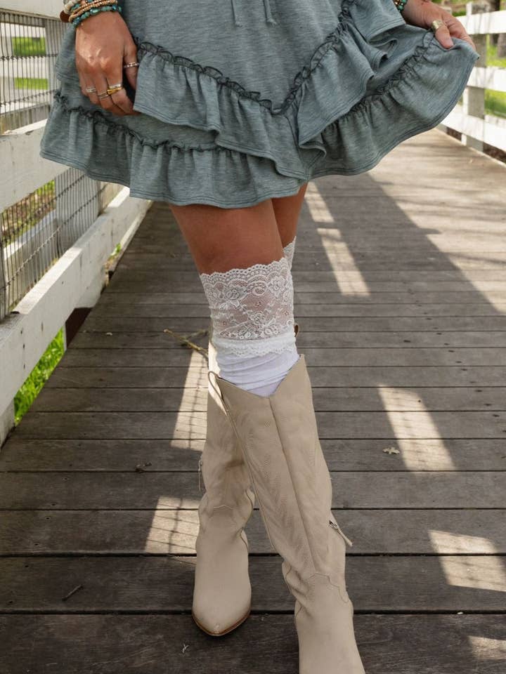 Becca Knee High Socks - White for wholesale by Three Bird Nest