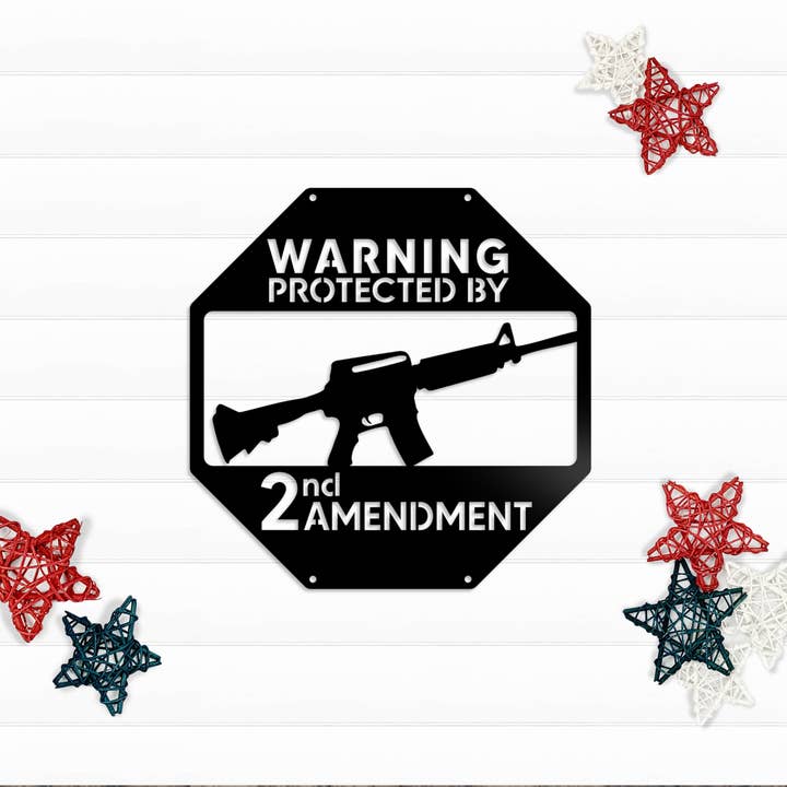 Metal Warning Sign, Protected by 2A Rifle Home Defense Sign for wholesale by LoneTree Fab