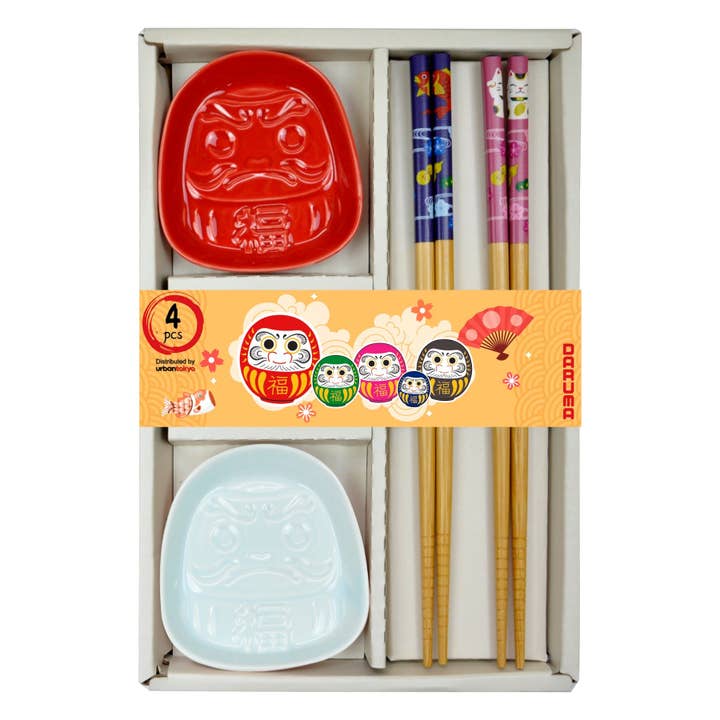 Daruma 2 Paar Holzstäbchen und Saucenschalenset als Geschenk (1/36) für den Großhandel von Urban Tokyo