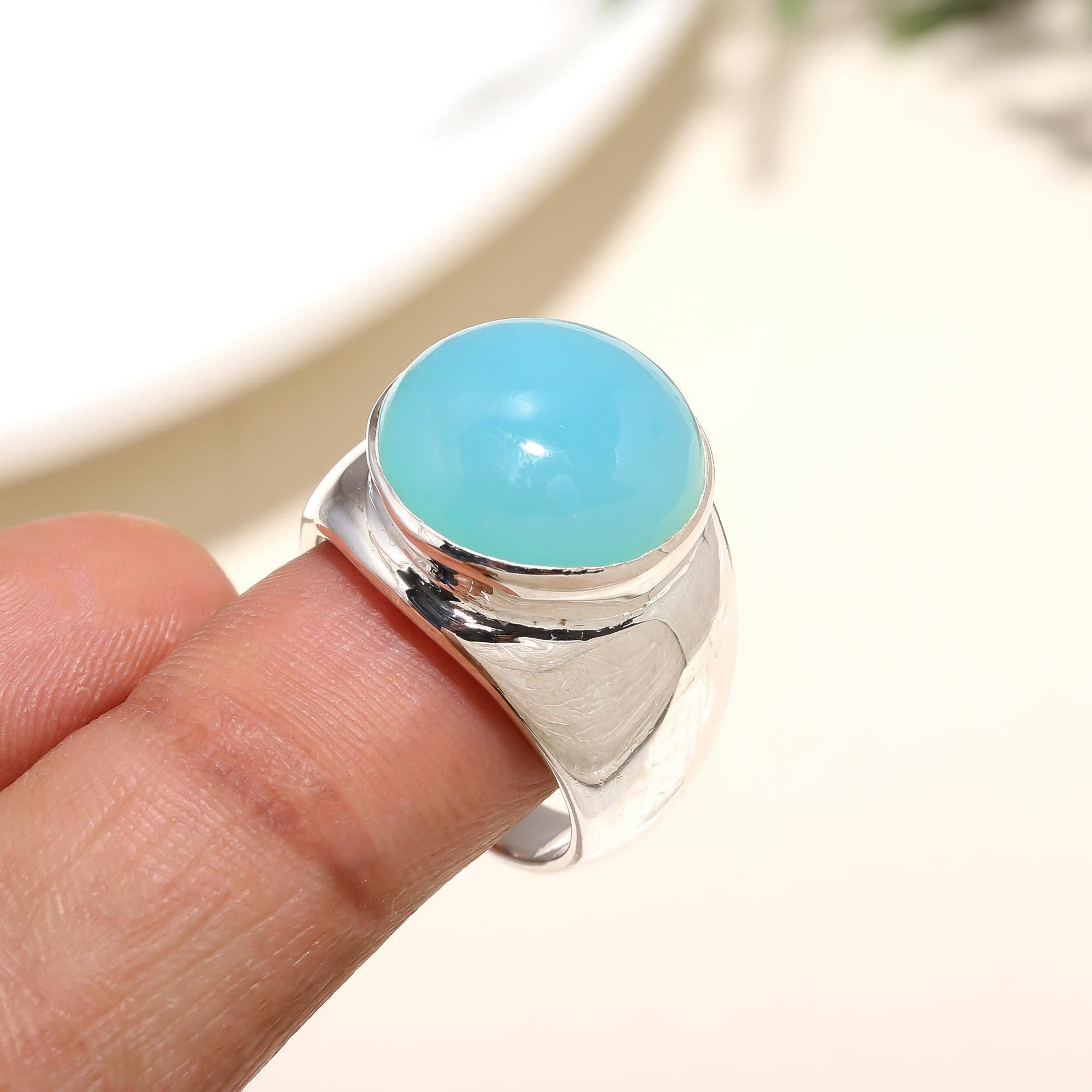 AG 925 JEWELLERY - Wholesale Cocktail/Statement Ring - 925 Silver Blue Chalcedony Ring1