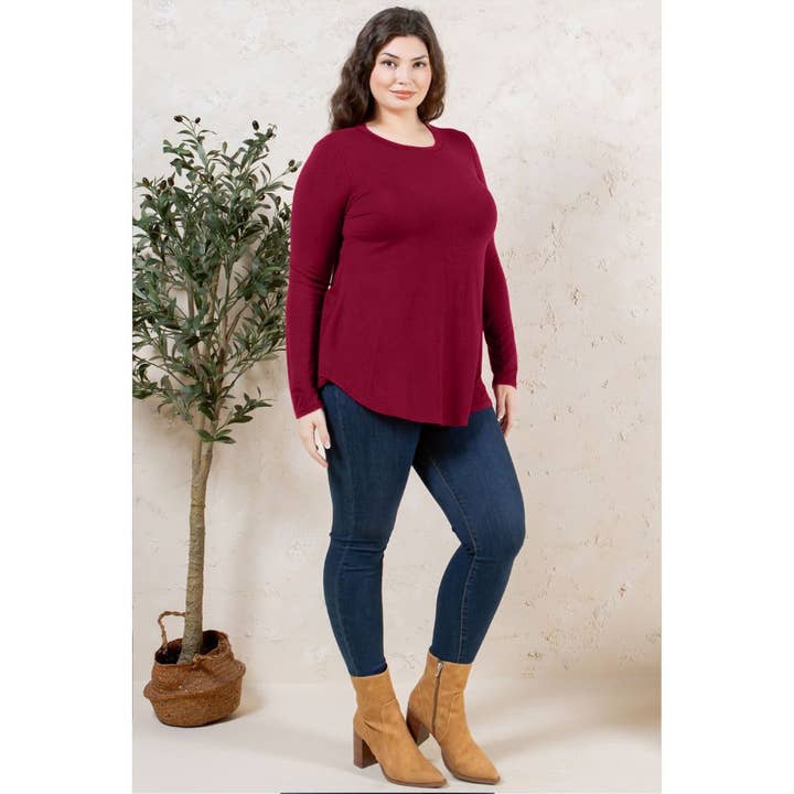 Azules Clothing - Wholesale Tunic - Women's - Plus Size Crew Neck Long Sleeve Top