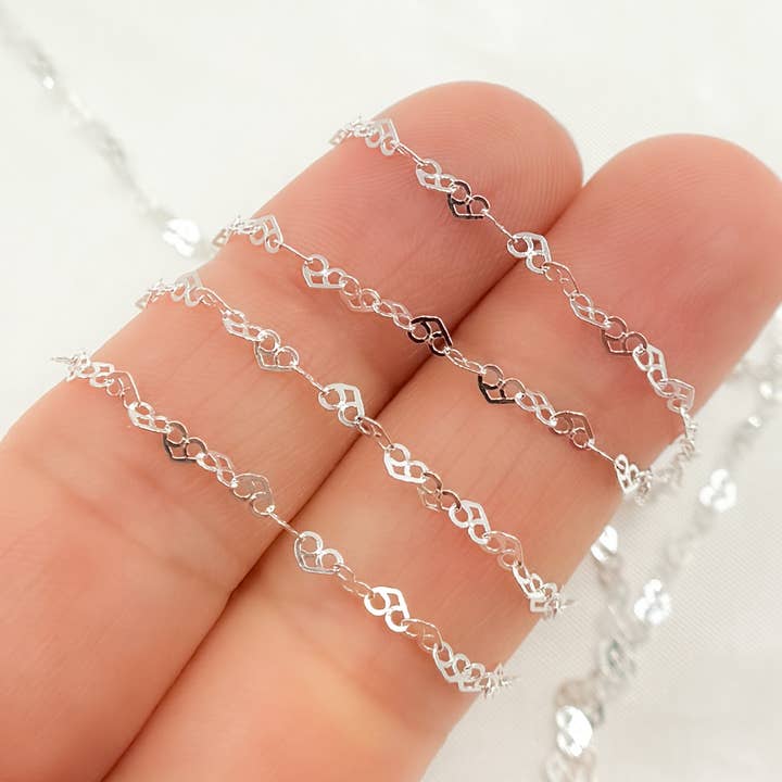 V232SS. Corrente de Elos em Prata de Lei 925 com Coração por atacado de Jewels & Chains