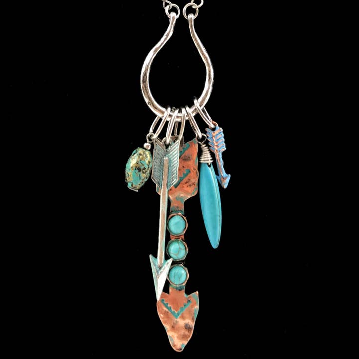 Lunar Deer - Wholesale Jewelry Set - Turquoise Arrow Horseshoe Western Style Necklace and Earrings1