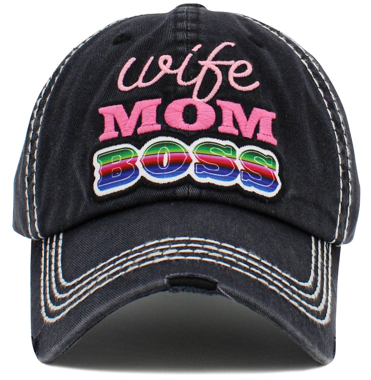 MiMi Wholesale - Wholesale Baseball Cap - Women's - KBV1488 'Wife Mom Boss' Washed Vintage Ballcap1