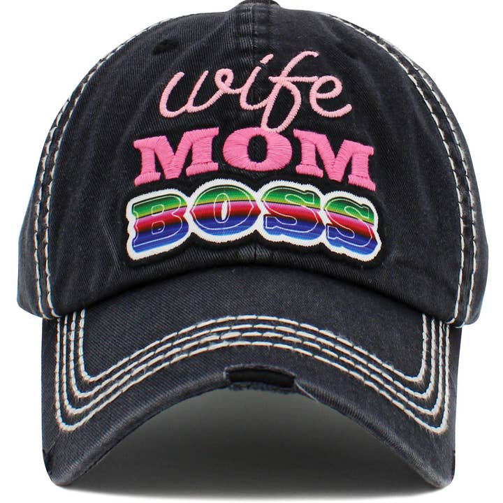MiMi Wholesale - Wholesale Baseball Cap - Women's - KBV1488 'Wife Mom Boss' Washed Vintage Ballcap1
