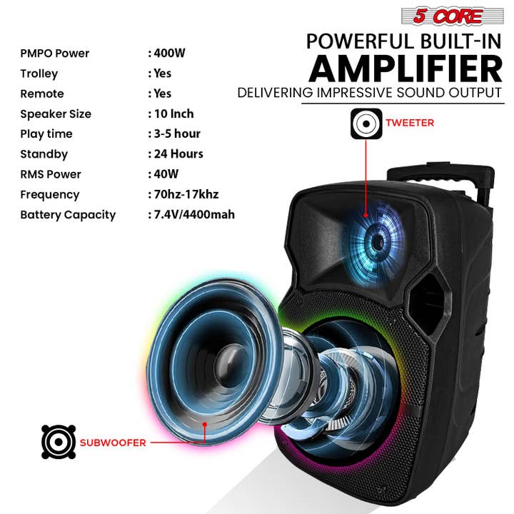 K Cube Inc - Wholesale Speakers - 5Core Party Speaker 2Pc Bluetooth 400W Active PA DJ System4
