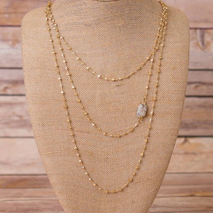 Colar em camadas de fio triplo com pingente Druzy por atacado de Swara Jewelry LLC