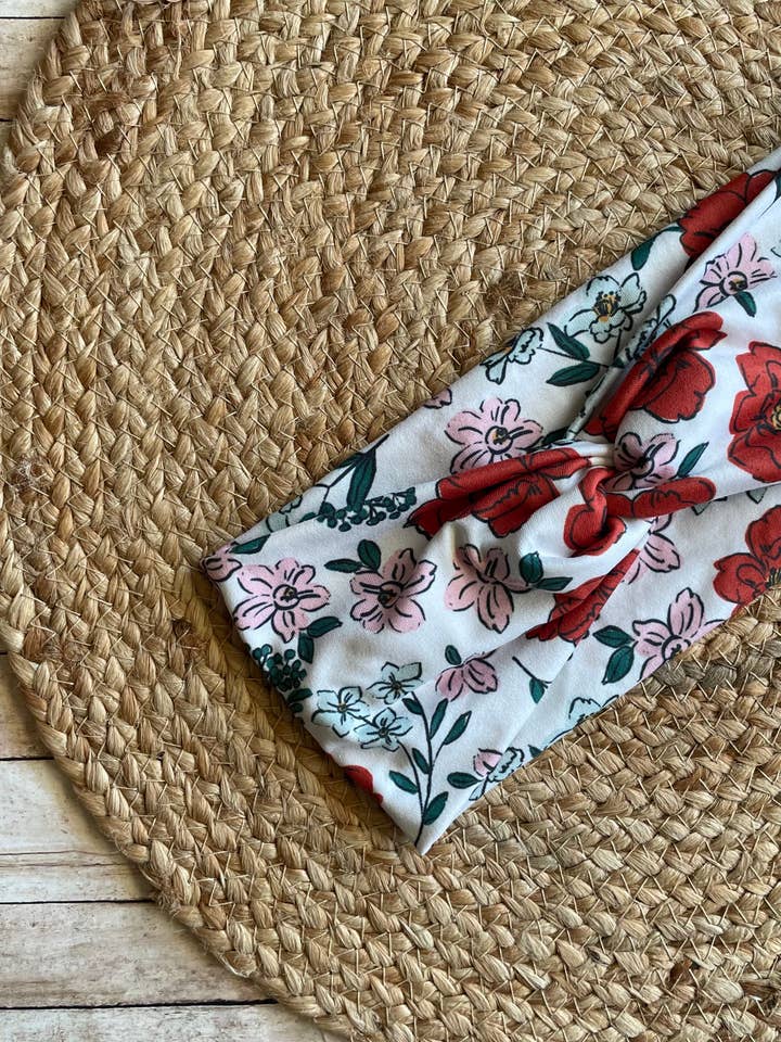 Sweet Pea Floral Knit Twist Headband for wholesale by Designs by Rachel Joy