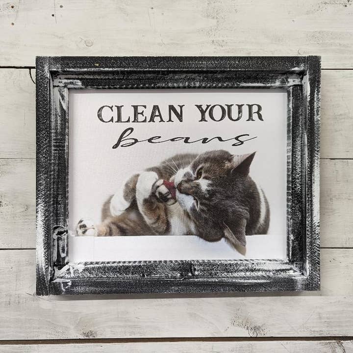 Clean Your Beans Cat Bathroom Farmhouse Sign for wholesale by 316 Legacy LLC