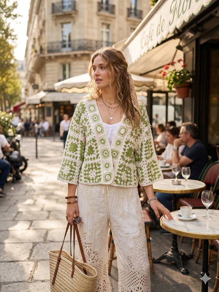 CX ZJ002 - Cardigan em croché por atacado de Lucky Nana