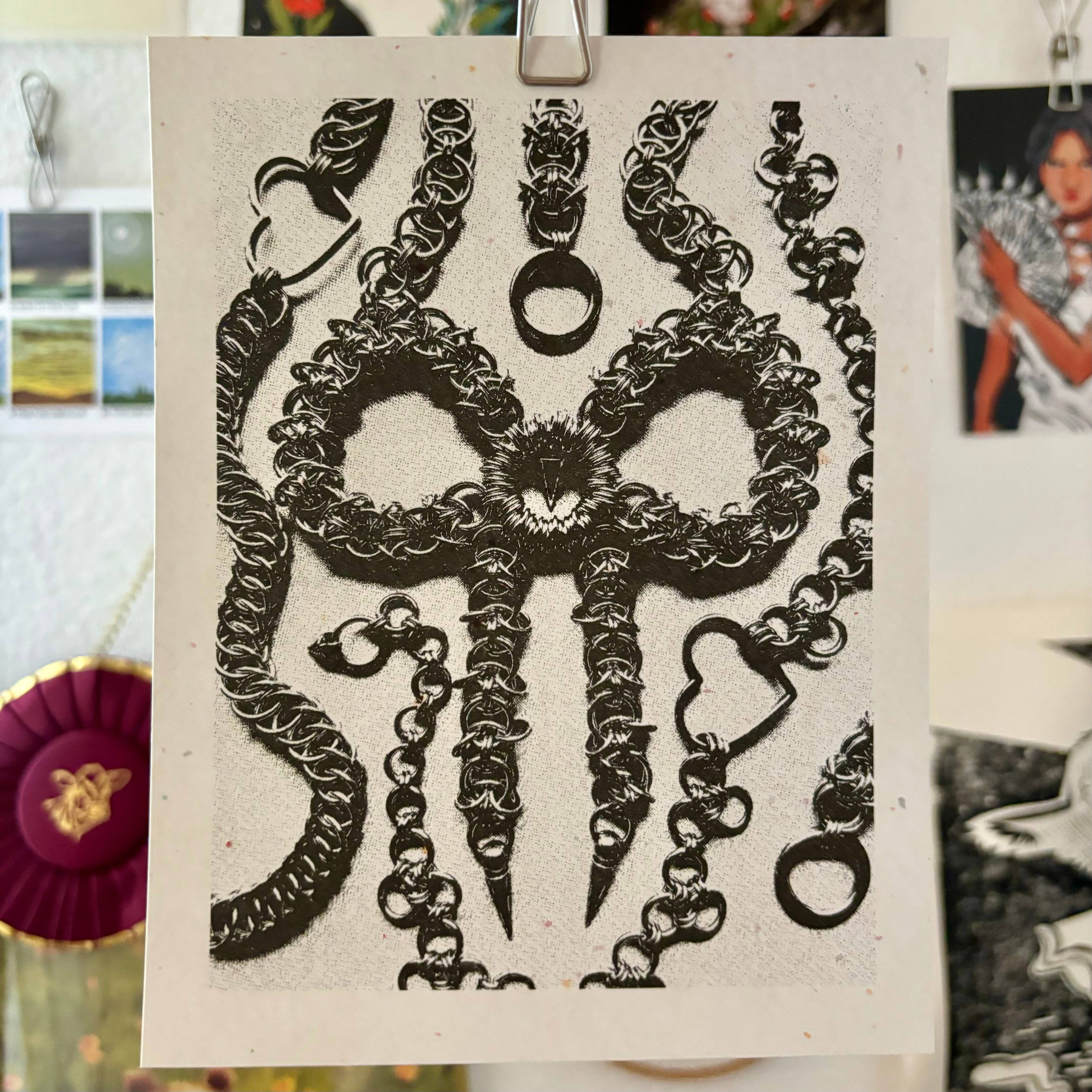 Mestiza Makes - Wholesale Art Print - Chainmaille Bow Riso Print4